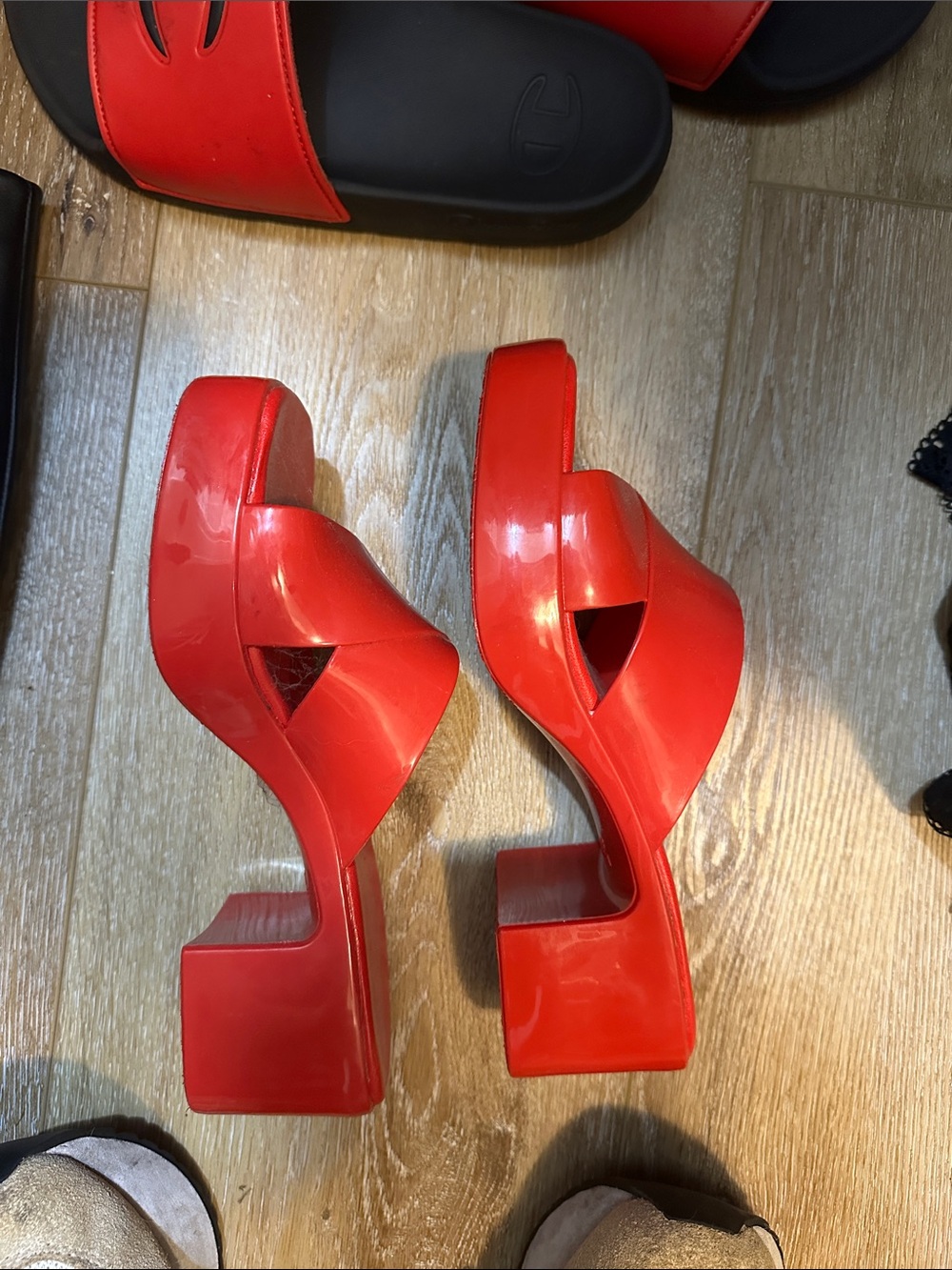Jeffrey Campbell Red Patent Platform Slide Heels